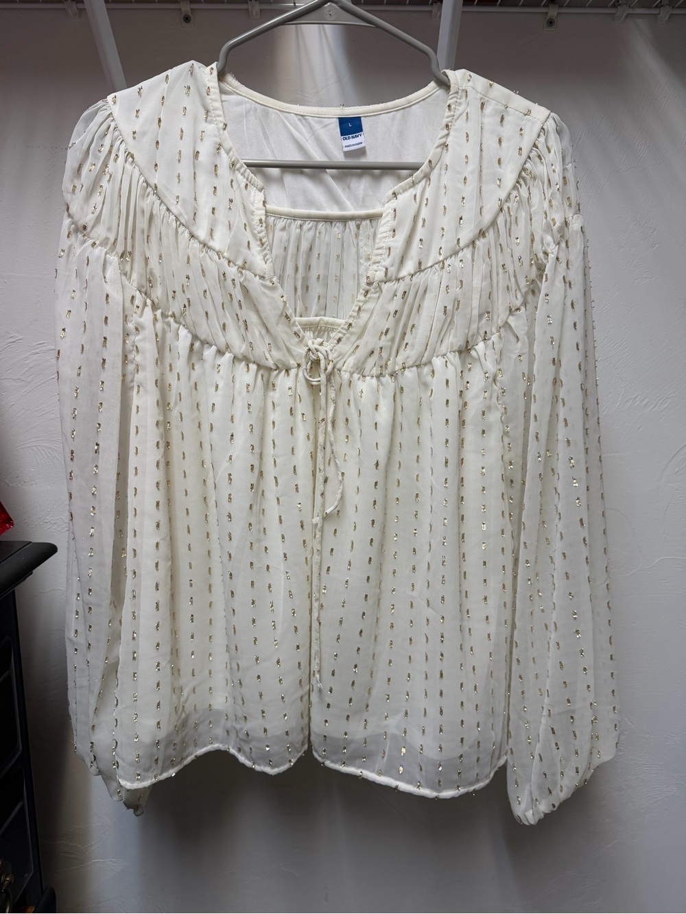 Old Navy Cream Blouse with Gold Metallic Accents
